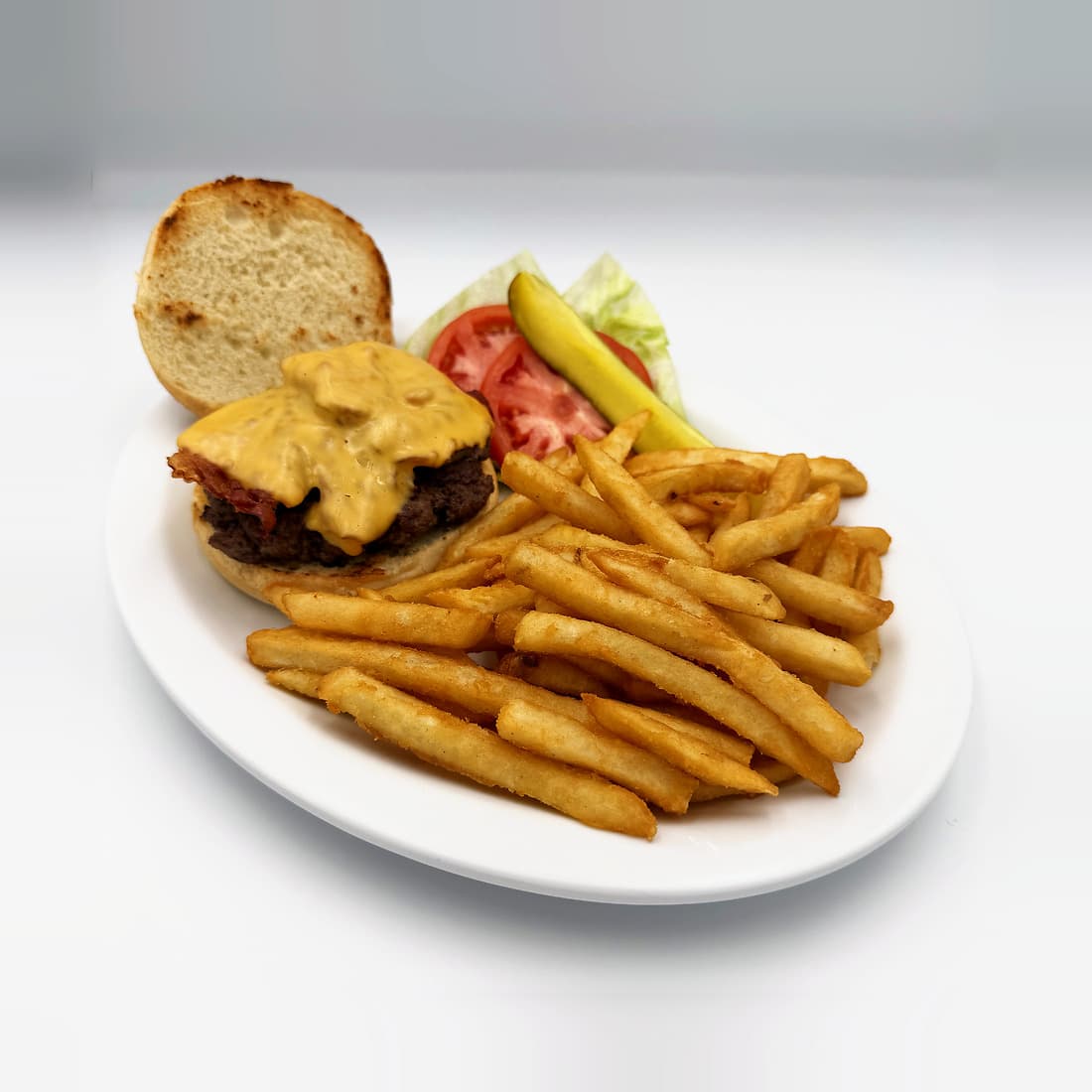 The Andy Burger from Andy's kitchen downstairs, served at Bullfrog